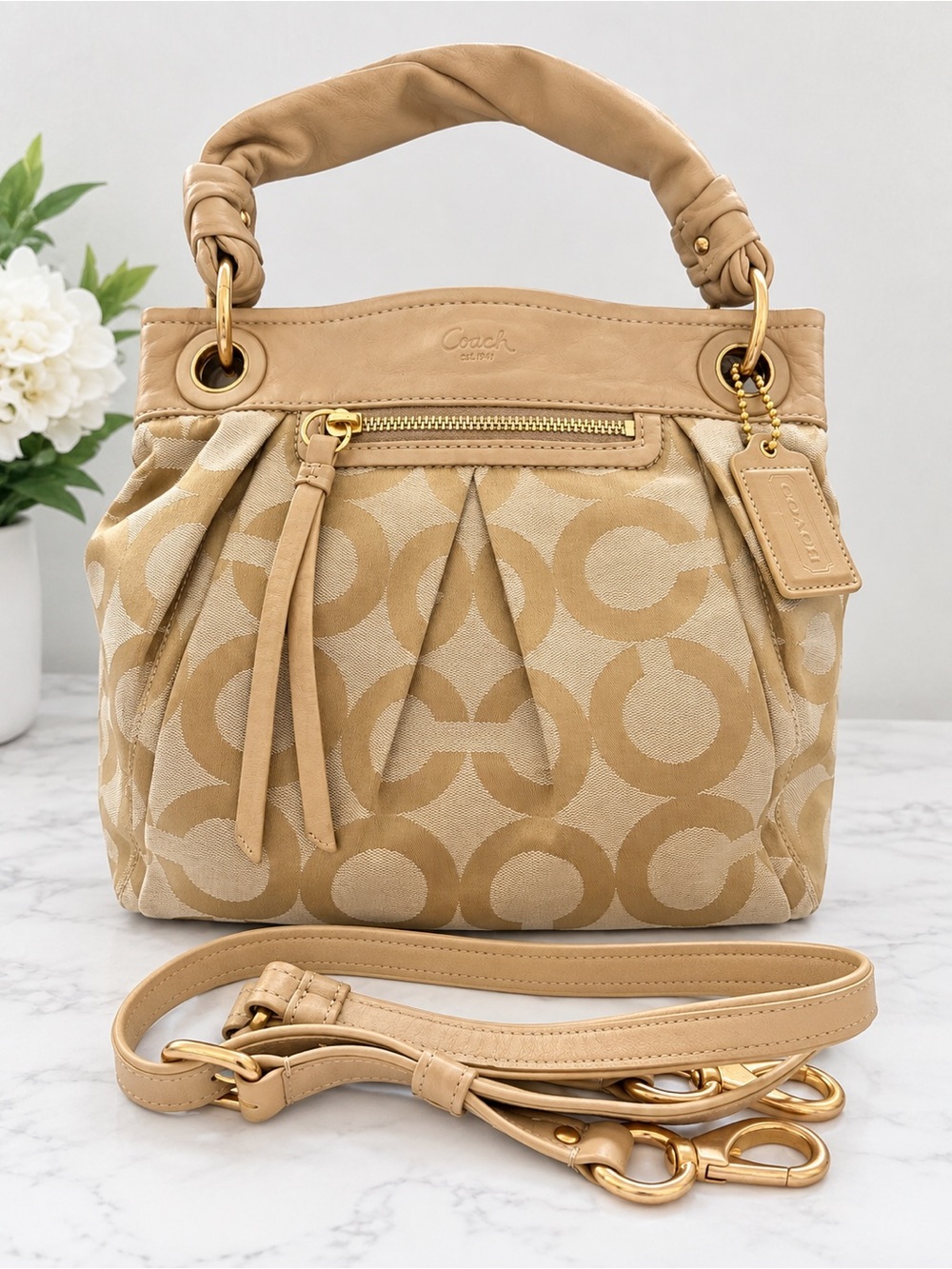 BRANDNEW Coach Signature Canvas Bag with Leather Trim